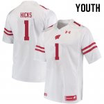 Youth Wisconsin Badgers NCAA #1 Faion Hicks White Authentic Under Armour Stitched College Football Jersey IB31F16RP